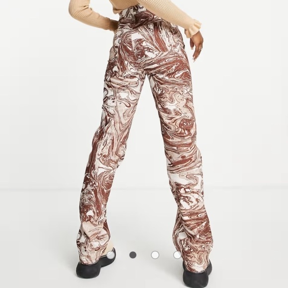 NWT Topshop Straight Kort High Rise Jeans in brown marble - Picture 2 of 8